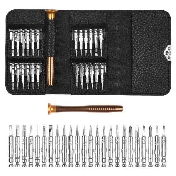 

mini precision screwdriver set 25 in 1 multifunctional torx hex diy repair tool kit for pc lapphones with leather case