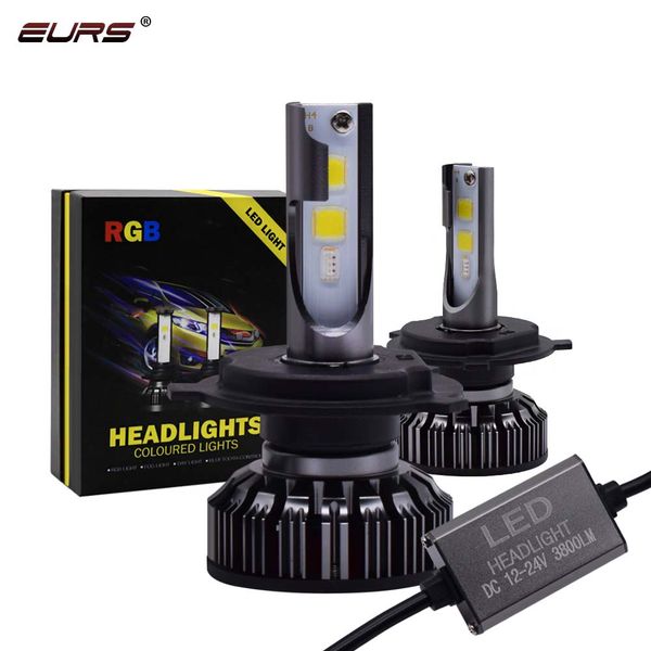 

eurs rgb car headlight h7 led h4 led h1 h11 h3 9005 9006 50w 5400lm 6000k 12v 24v app control auto headlamp cob fog light bulb