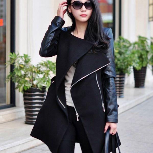 

autumn and winter women's woolen coat suit windbreaker large size bush collar collar fashion slim jacket stitching jackets-ya16, Black