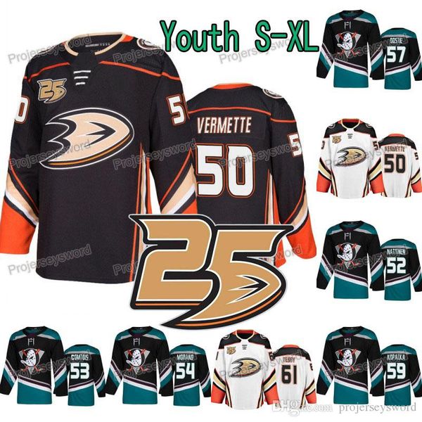 

Youth 25th Anniversary 50 Antoine Vermette Anaheim Ducks Jersey 52 Julius Nattinen 53 Max Comtois Antoine Morand Alex Dostie Jack Kopacka