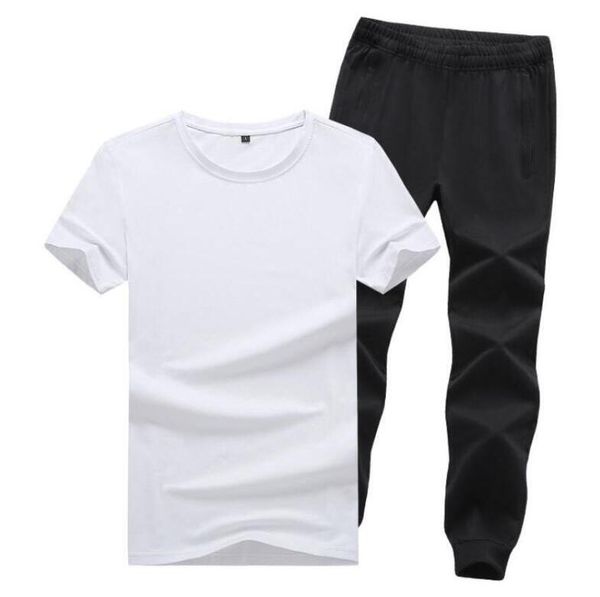 

2020 new fn0079 t shirt men sets fashion summer cotton short sleeve sporting suit t-shirt+trousers mens 2 pieces sets casual clothing, Gray