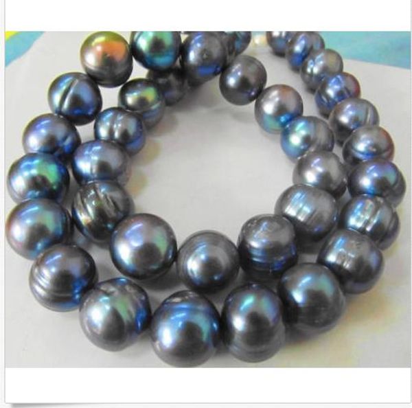

18'' huge south sea 11-13mm black baroque pearl necklce 14k gold clasp, Silver