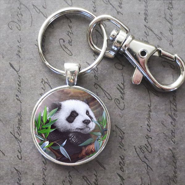 

art painting cute panda key ring keychain animal p key buckle pendant birthday festival anniversary gift jewelry accessories, Slivery;golden