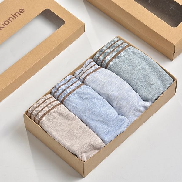 

4 boxed men's shorts and underwear middle waist breathable color cotton boxer underwear men's youth simple color cotton shorts, Black;white