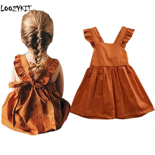 

loozykit 2019 summer baby girls dress cotton ruffled vest dress infant princess bowknot sleeveless sundress solid party dresses, Red;yellow