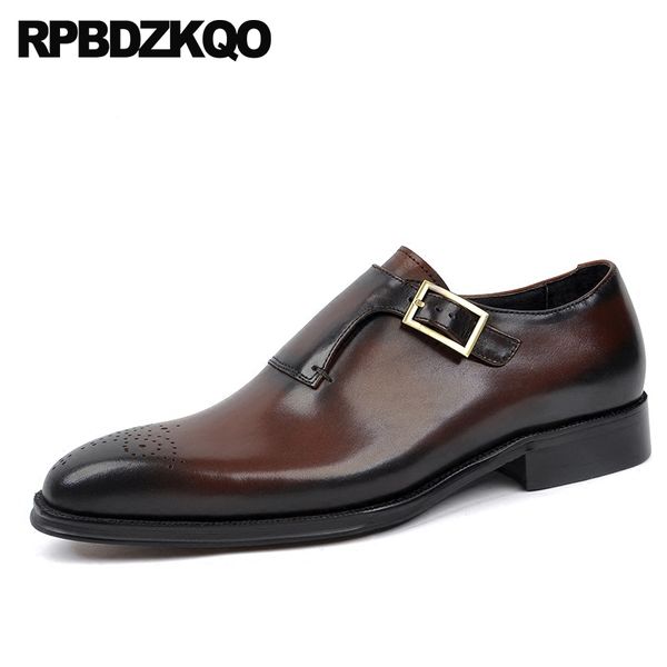 

brown real leather formal elegant square toe european dress black monk strap brogue men italian shoes for wedding wingtip office