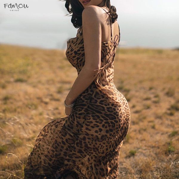 

Dress Print Sexy Bodycon Leopard Women Summer Chiffon Beach Sundress Elegant Vintage Club Long Party Dress Casual
