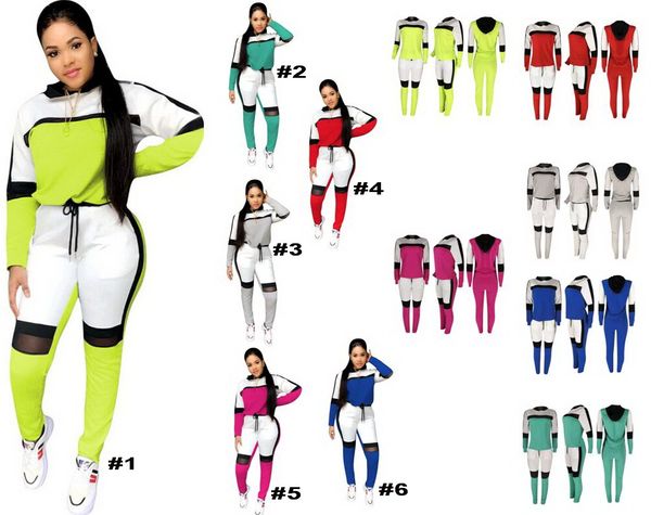 

fashion casual women panelled hoodie tracksuits long sleeve + pants casual sport two-piece suit hoodie comfortable outwear, Gray