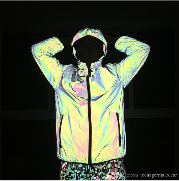 

3m reflective mens designer jackets colorful luminous oversize cool long sleeved hooded zipper jackets fashion mens jackets, Black;brown