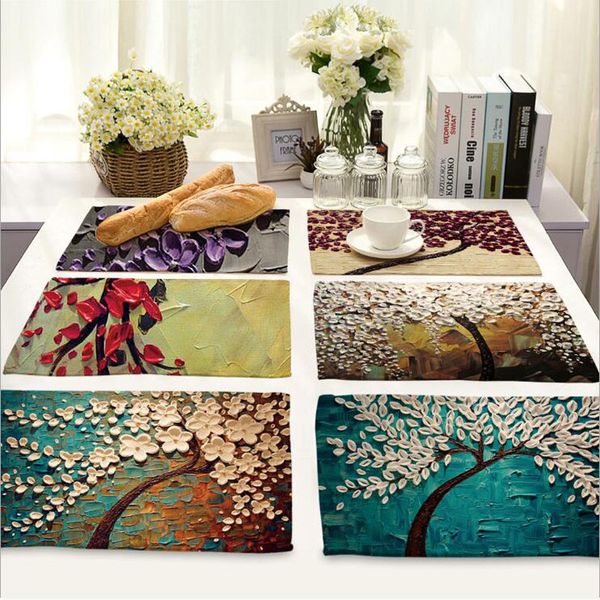 

table runner 3d painting flower tree placemat fabric decoration mat kitchen manteles individuales onderzetters h353