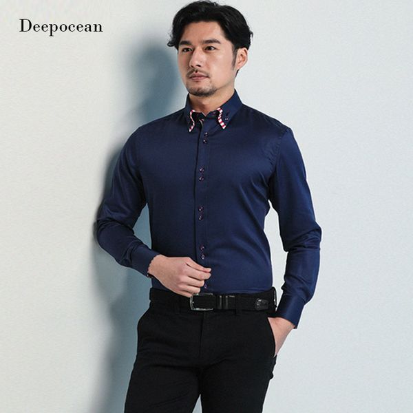 

deepocean fashion casual shirt men shirt long sleeve plus size slim fit brand men clothes man dress daddx46541l, White;black
