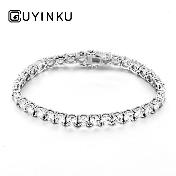 

guyinku 925 sterling silver cubic zirconia tennis bracelet stone size 3mm 4mm 5mm party anniversary engagement birthday daily, Golden;silver