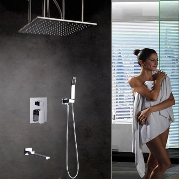 

large water flow shower tap 60x60 cm square rain head and hand shower set bathroom 3 way concealed ceiling shower mixer faucet set