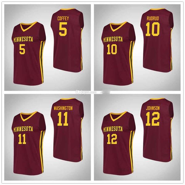

minnesota golden gophers college 5 amir coffey 10 brady rudrud 11 isaiah washington 12 jarvis johnson basketball jersey mens custom any name, Black;red