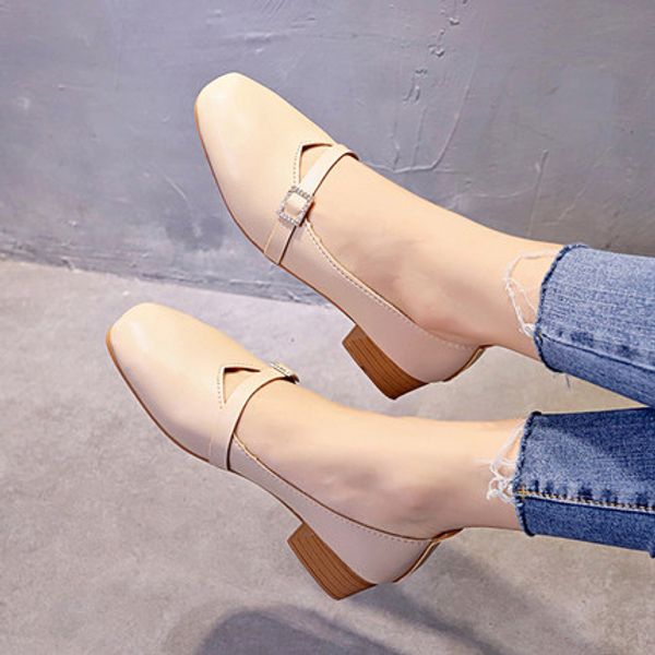 

square head single shoes new korean version of the wild shallow mouth grandma shoes thick with cute fashion, Black