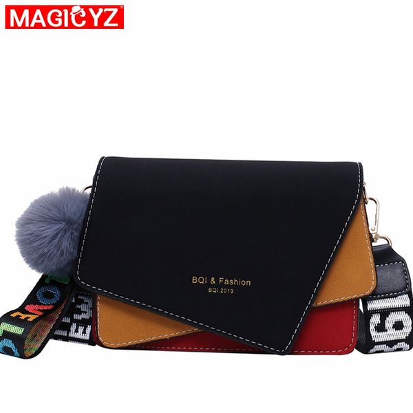 

women pu leather shoulder bag 2019 new girl messenger bags with plush ball bolsa female hit color ladies party handbags red