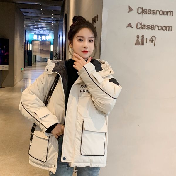 

wsyore winter cotton coat loose student parka 2019 new plus size women thick casual hooded cotton jacket female ns1301, Tan;black