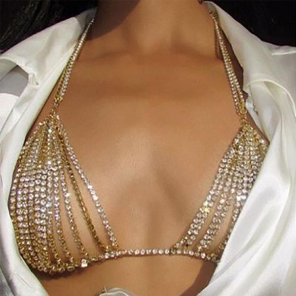 

women body chain harness belly waist rhinestone bra chest bikini beach jewelry, Slivery;golden