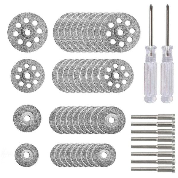 

40pcs diamond cutting wheel kit with 8pcs mandrel and 2pcs cross screwdriver for rotary tool cutting stones, glass