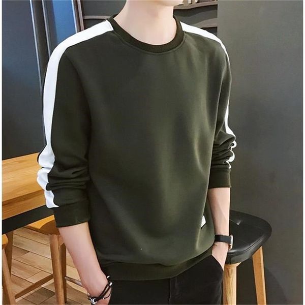 

men's sport hoodies side striped long sleeve sweatshirt winter solid color army green sweatshirt streetwear slim hoodies, Black
