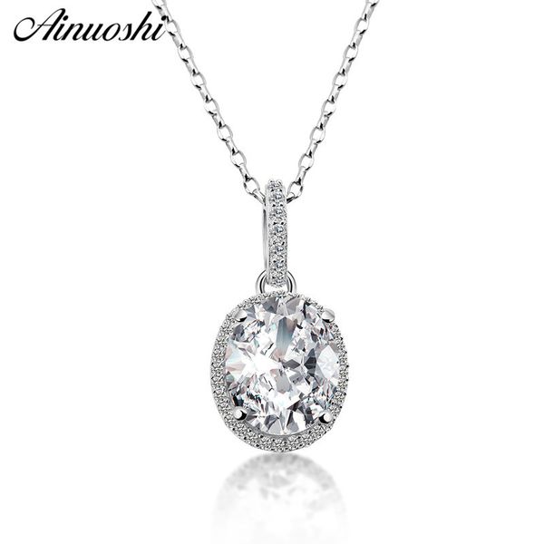 

ainuoshi luxury 4ct овальный halo ожерелье lover 4 сохатый 925 партии стерлингового серебра женщин engagement леди ожерелье подарки ювелирны, Silver