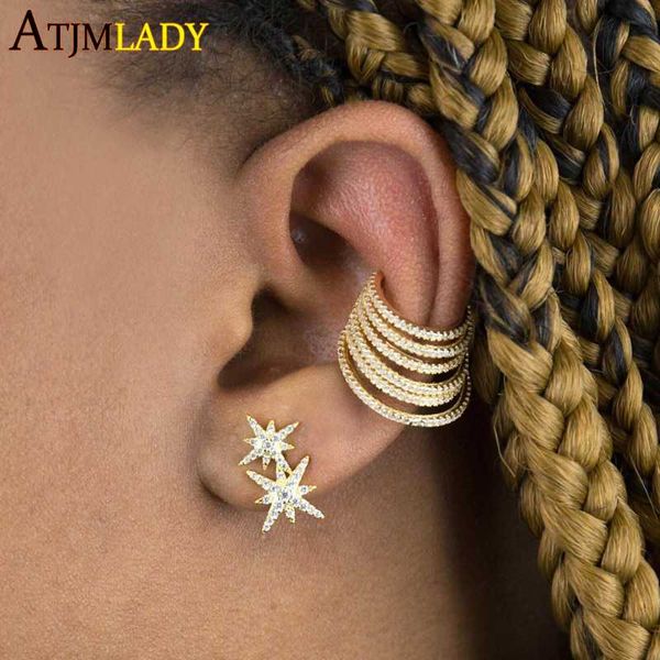 

1 piece colorful rainbow cz multi wrap circle no piercing cuff earring gold color fashion ear bone clip on earrings, Silver