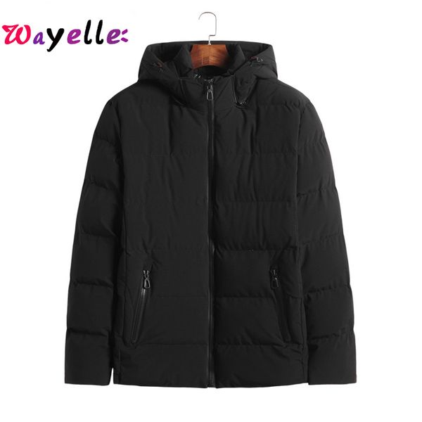 

plus size 7xl men winter jacket coat men down jacket 2019 casual thicken warm cotton hooded parka windbreaker puffer, Black