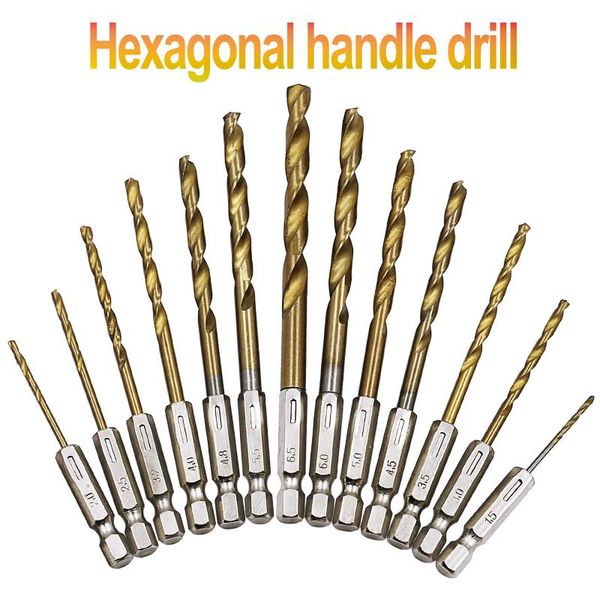 

13pcs/lot hss high speed steel titanium coated drill bit set 1/4 hex shank 1.5-6.5mm