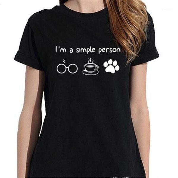 

футболки я простой человек письма печать тройники мода одежда экипажа шеи свободного покроя топы женские дизайнерские майки, White