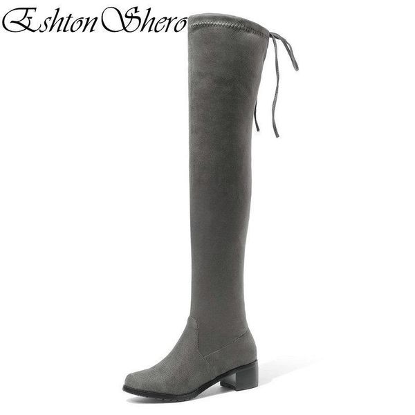 

eshtonshero shoes woman over the knee boots pu leather square med heel new arrivals platform ladies motorcycle boots size 34-43