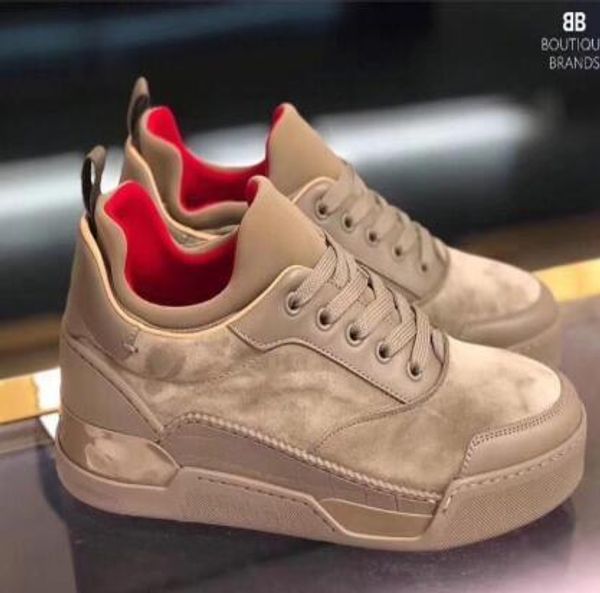 

2019 red bottom men sneakers aurelien flat lovers genuine leather high casual flats red bottom luxury shoes size:35-46 wqn50x23, Black