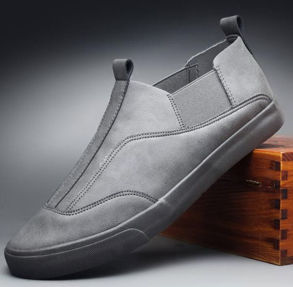 

2020 spring new design fashion men slip-on patchwork leather casual shoes trend shoes man leather cool loafers flats, Black