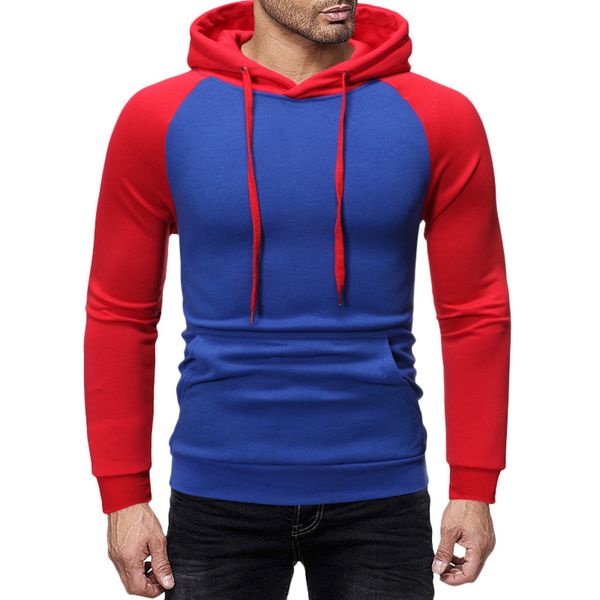 

2019 brand men autum winter long sleeve hooded sweatshirt patchwork outwear drawstring pocket sport, Black