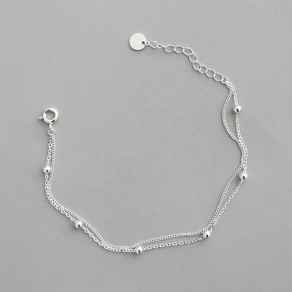 

authentic 925 sterling silver bead chain double-layer bracelet for student new simple female multilayer chain bracelet, Black