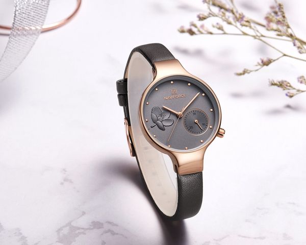 

dhl wholeslae naviforce women watch fashion casual quartz lady pu watchband simple date waterproof wristwatch gift for girl wife woman 5001, Slivery;brown