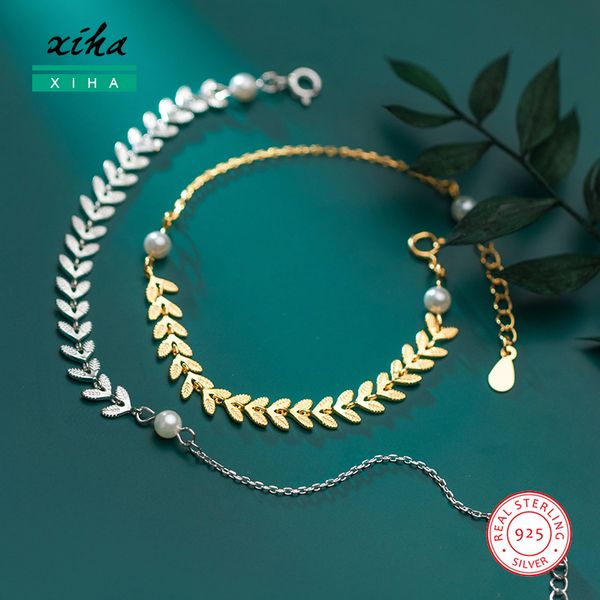 

ear of wheat shell pearl bracelets for women 925 sterling silver adjustable chain link bracelet for girl jewelry 2020, Golden;silver