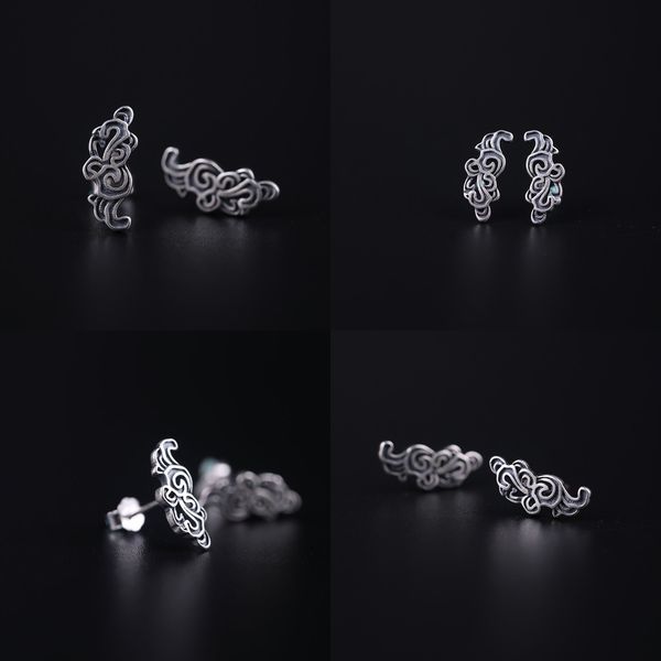 

925 s silver antique hollow out auspicious clouds ear nail woman concise originality long fund earrings court literature elegant temperament, Golden