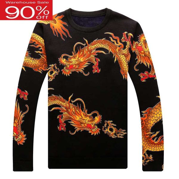 

winter men knitted pullover dragon 2020 new plus velvet keep warm male sweater teenage boys chinese style fashion m65, White;black