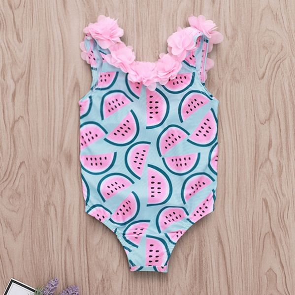

ins girls swimwear watermelon printed baby girls swimsuit one piece petal lace baby swimming bikini beach kids clothes dhw3508, Blue