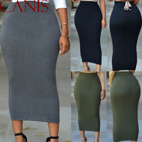 

2020 autumn new women tight skirt high waist bodycon long maxi slim skirt pencil fashion solid plus 2xl 2020, Black