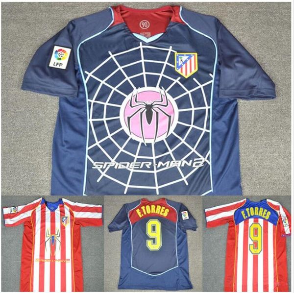 

04 05 madrid spider man version retro soccer jersey simeone fernando torres 2004 2005 football shirt, Black;yellow