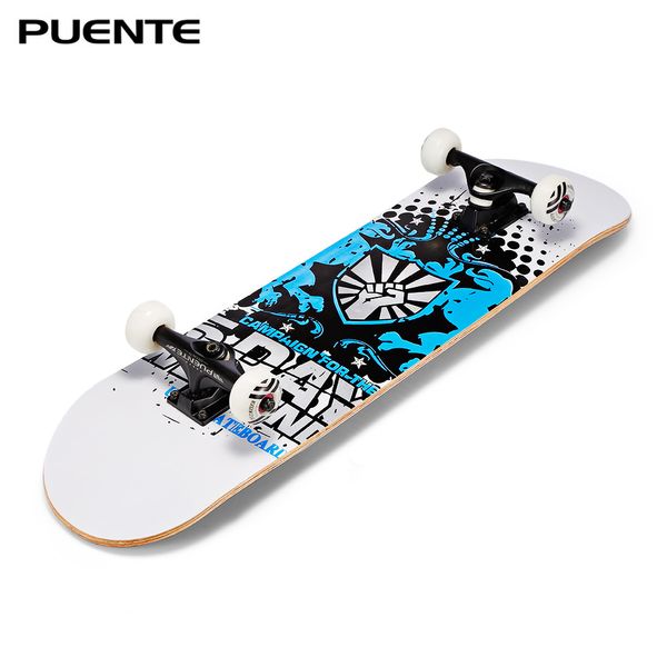 

puente 31-inch skateboard 7-layer maple wood deck with t-shape tool double rocker skateboards for kids adults beginners