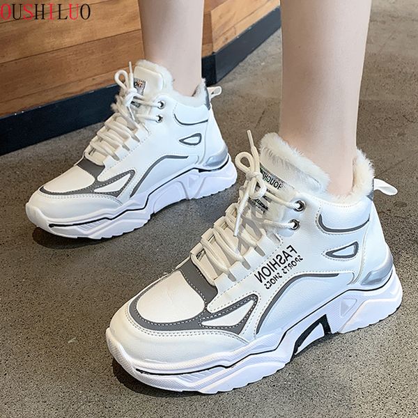 

2020 winter boots for women warm ankle boots winter women shoes sneakers wedge shoes snow short, Black