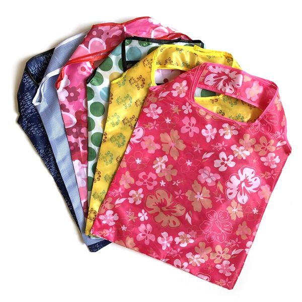 

portable pocket square shopping bag eco-friendly folding reusable portable shoulder handbag polyester for travel grocery bags kitchen storag