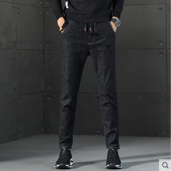 

black the new dark jeans male han edition cultivate one's morality hip-hop printing tide feet of cultivate one's morality pants me, Blue