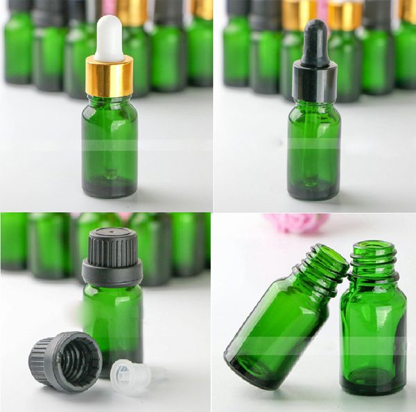 Gotes de conta -gotas verdes por atacado 10 ml de embalagem cosmética de vidro para óleo essencial