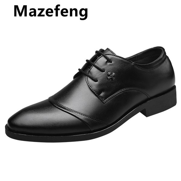 

mazefeng 2019 men wedding shoes microfiber leather formal business pointed toe for man hollow out dress shoes men's oxford flats, Black