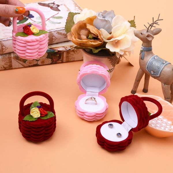 

[ddisplay]velvet flowers basket jewelry box lovely ring jewelry standing holder festival cartoon red pendant jewelry case display, Black;white