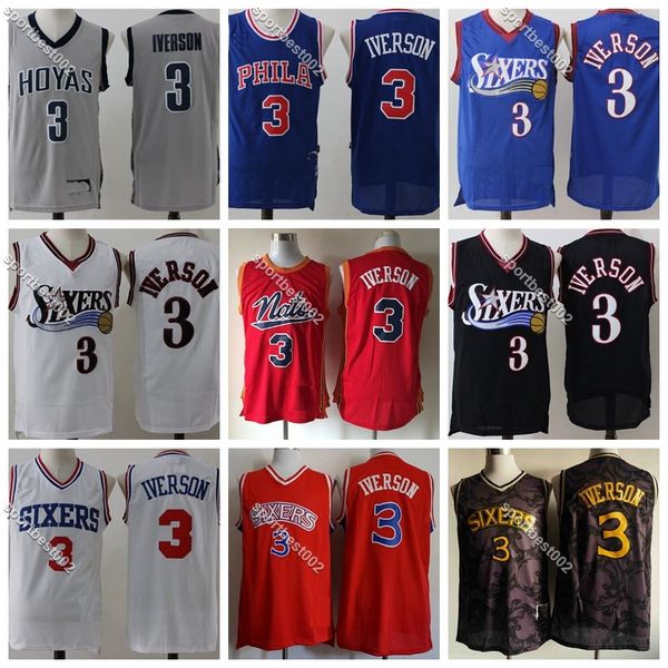 

Аллен Айверсон Mens Retro баскетбольного Аллен Айверсон 3 Swingman NCAA пережиток прошитой Vintage Baketball трикотажные изделия