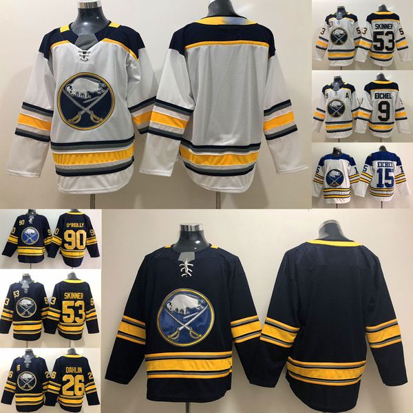 

buffalo sabres 50th patch golded jersey men 9 jack eichel 53 jeff skinner 26 rasmus dahlin home away blank men's hockey jerseys, Black;red